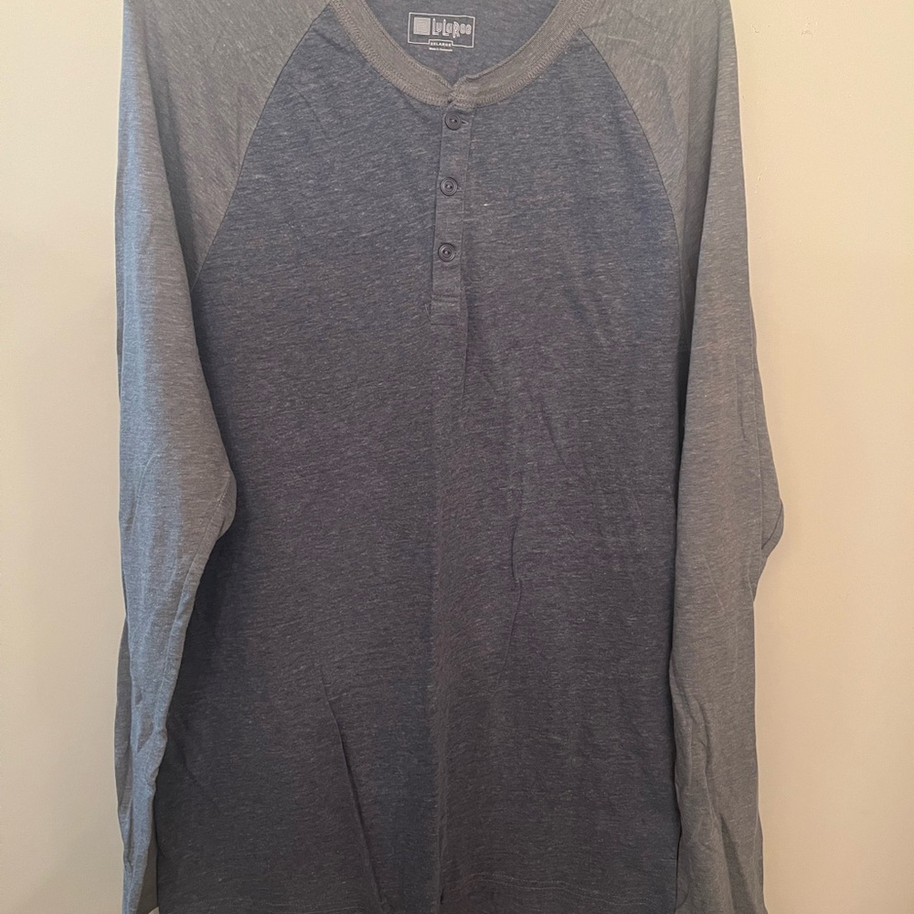 LuLaRoe Gray and Blue Long Sleeve Tee Casual Comfort